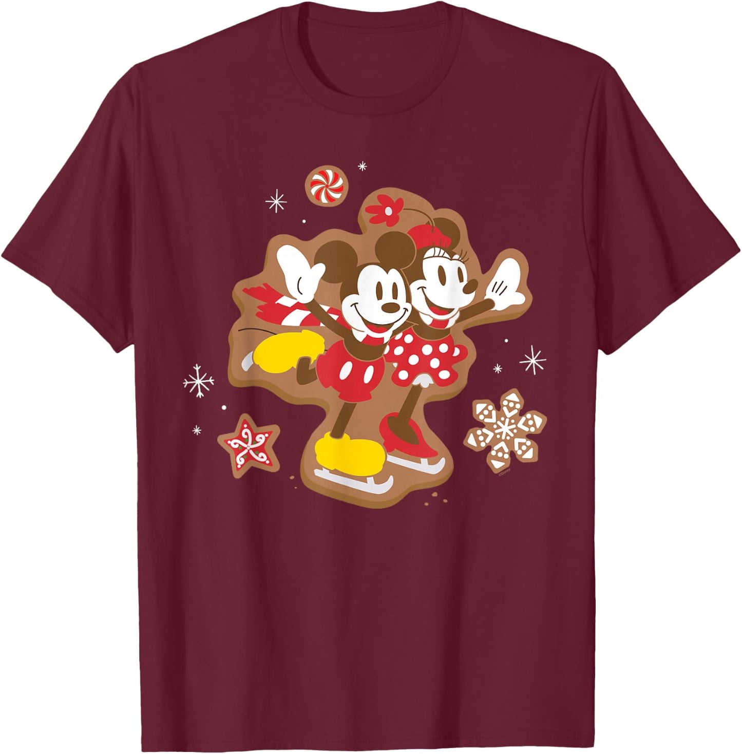 Disney Mickey & Minnie Ice Skating Gingerbread Holiday T-Shirt - T-Shirt | Maroon