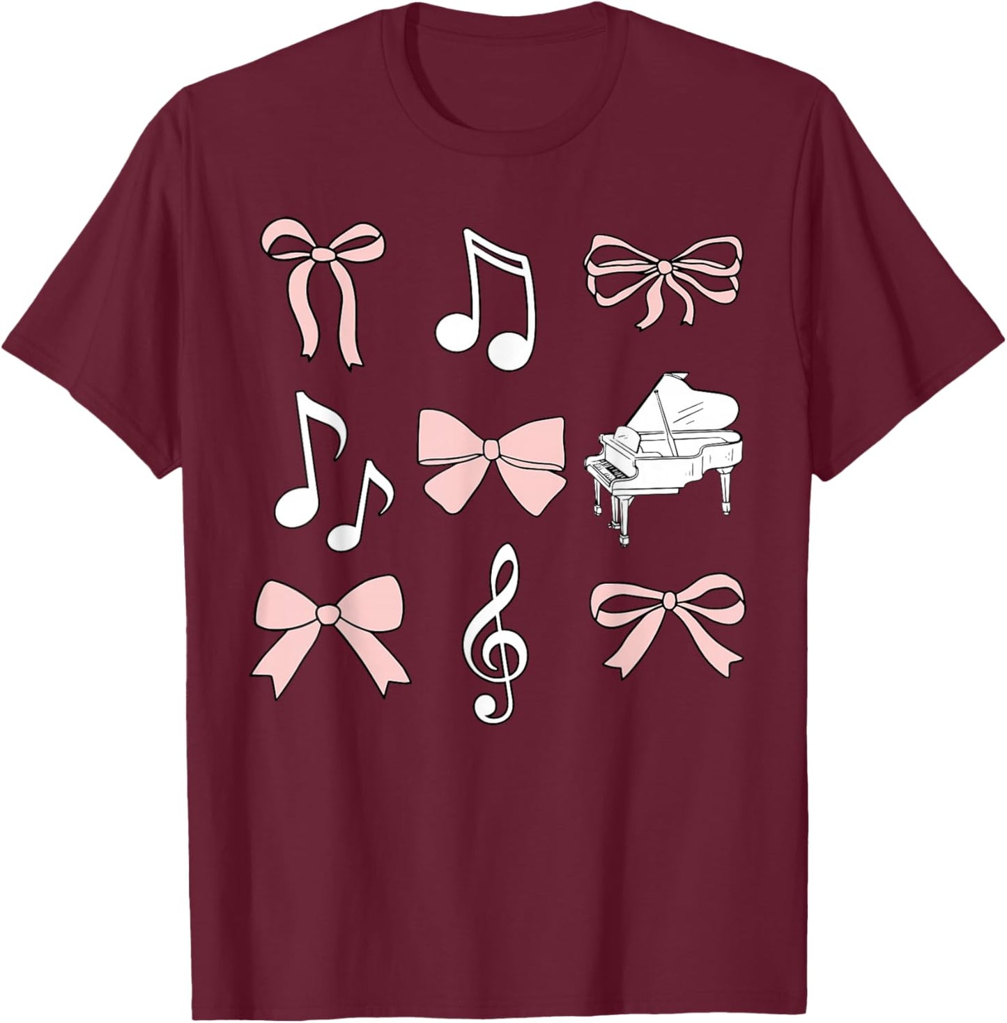 Coquette Bow Music Note Treble Clef Piano Teacher Musician T-Shirt - T-Shirt | Maroon