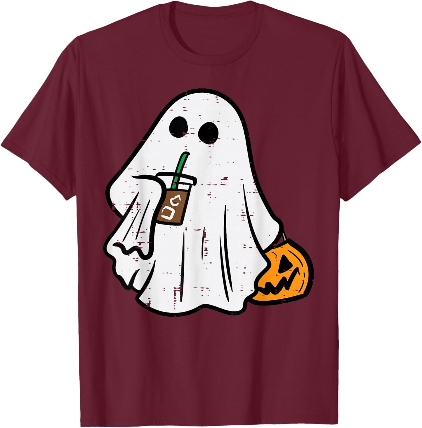 Halloween Ghost Ice Coffee Funny Costume Men Women Kid Youth T-Shirt - T-Shirt | Maroon