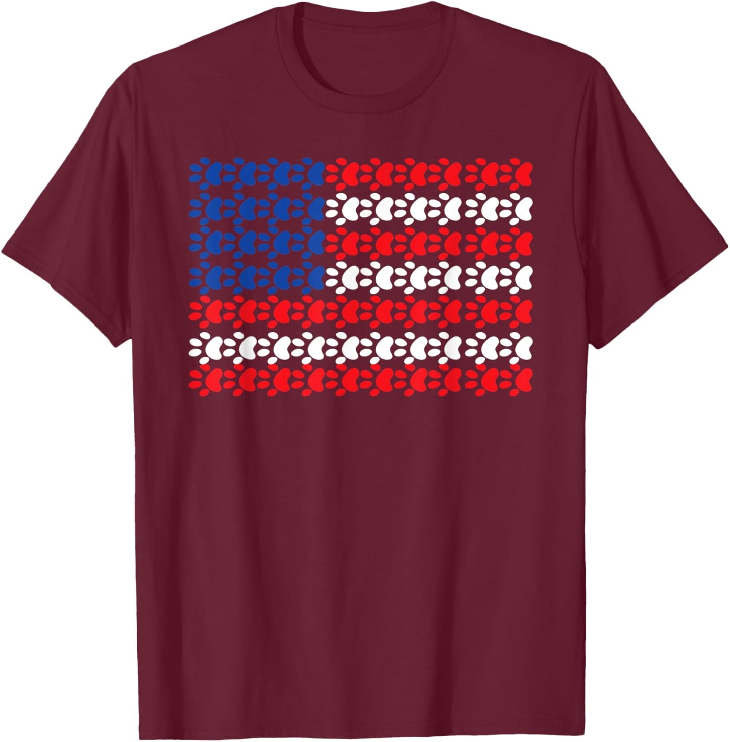 American Flag Dow Paw Patriotic T-Shirt - T-Shirt | Maroon