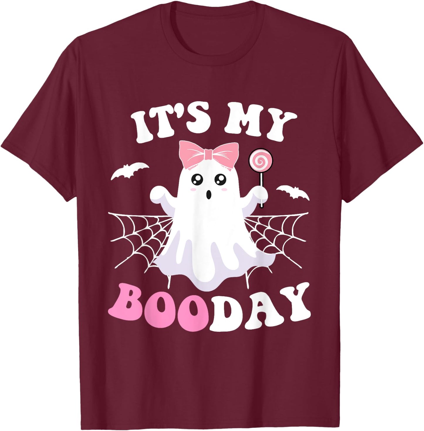 It's My Boo Day Cute Halloween Birthday Pink Ghost Girls T-Shirt - T-Shirt | Maroon