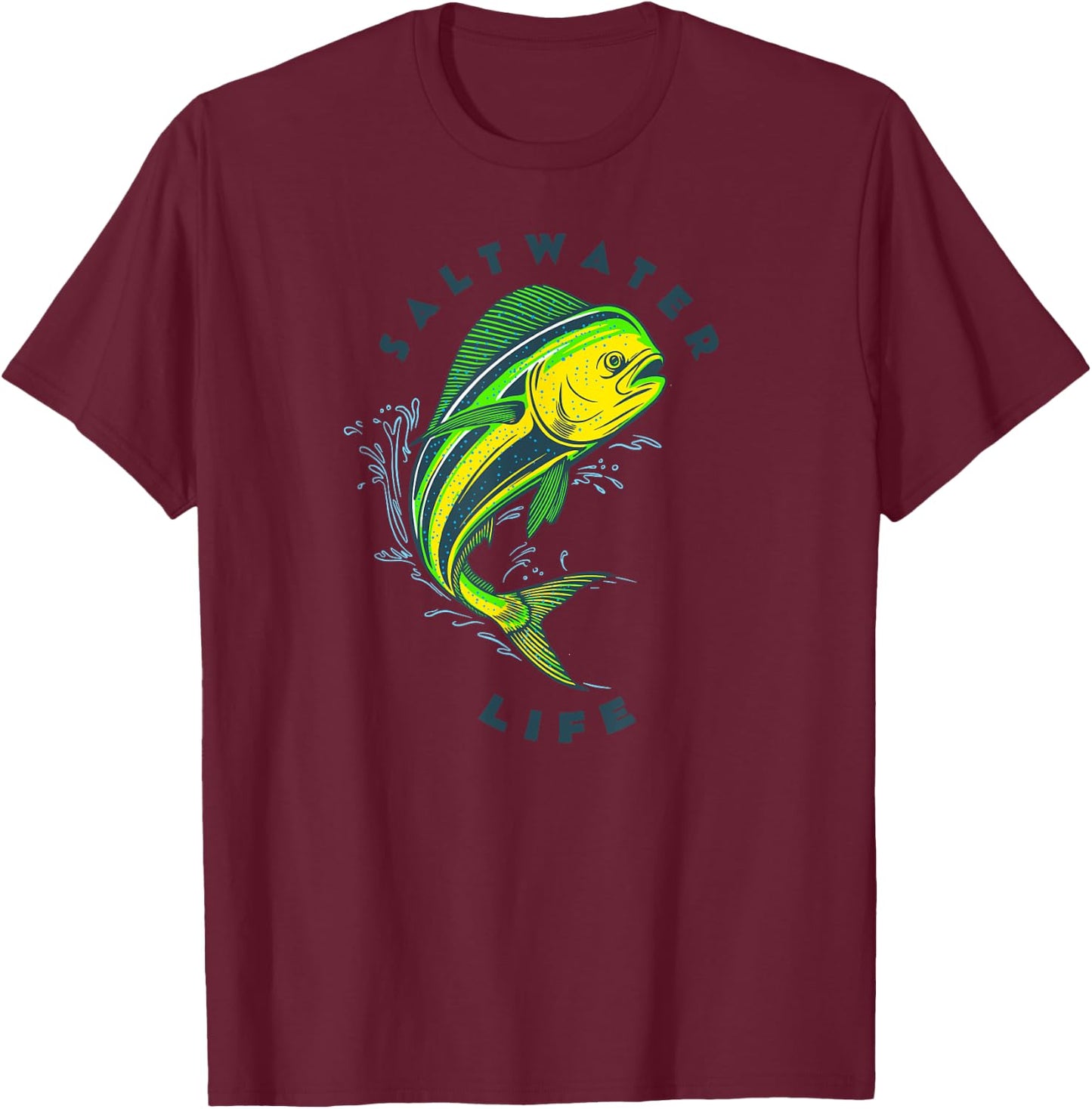 Saltwater Life Saltwater Mahi Mahi Jumping Fishing T-Shirt - T-Shirt | Maroon