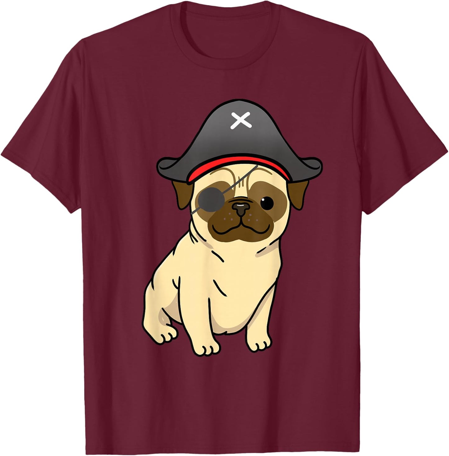Pug Pirate Pug Halloween T-Shirt - T-Shirt | Maroon