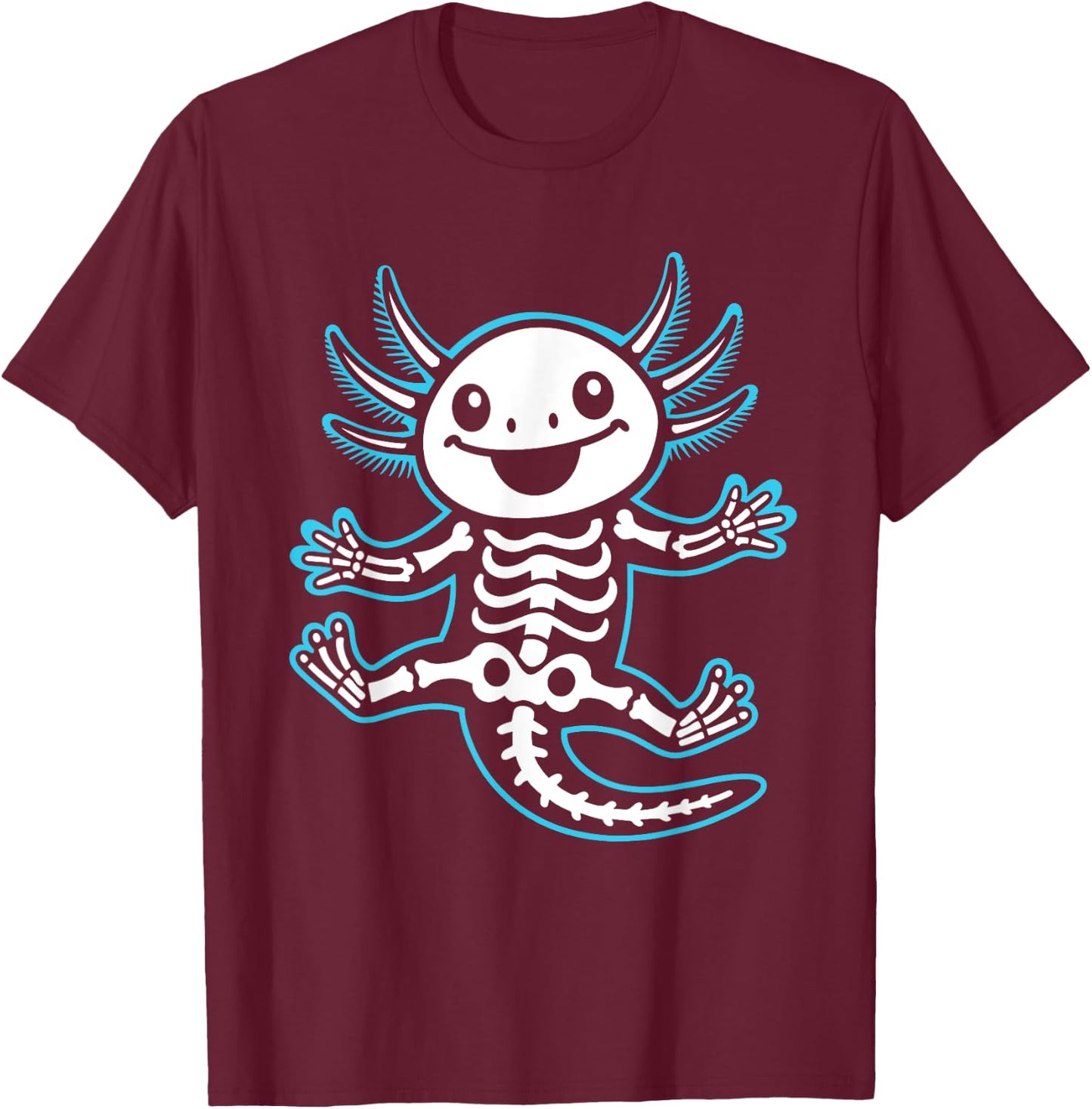Funny Axolotl Skeleton X-Ray Boys Girls T-Shirt - T-Shirt | Maroon