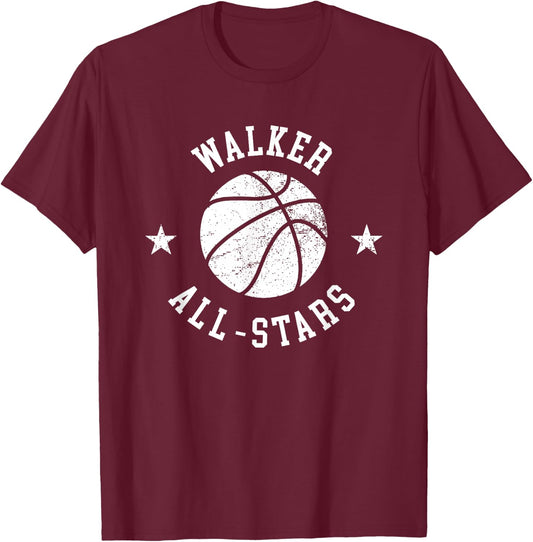 Walker Vintage All-Stars Retro 80s Basketball T-Shirt - T-Shirt | Maroon