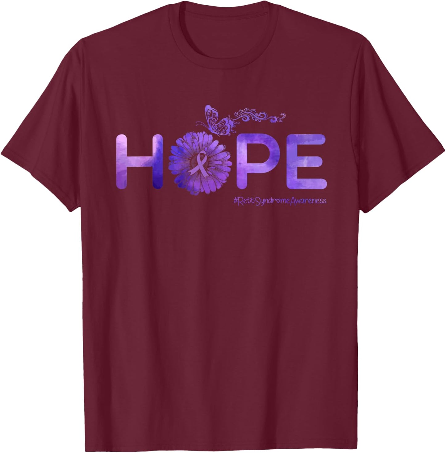 HOPE Butterfly Rett Syndrome Awareness Gifts T-Shirt - T-Shirt | Maroon