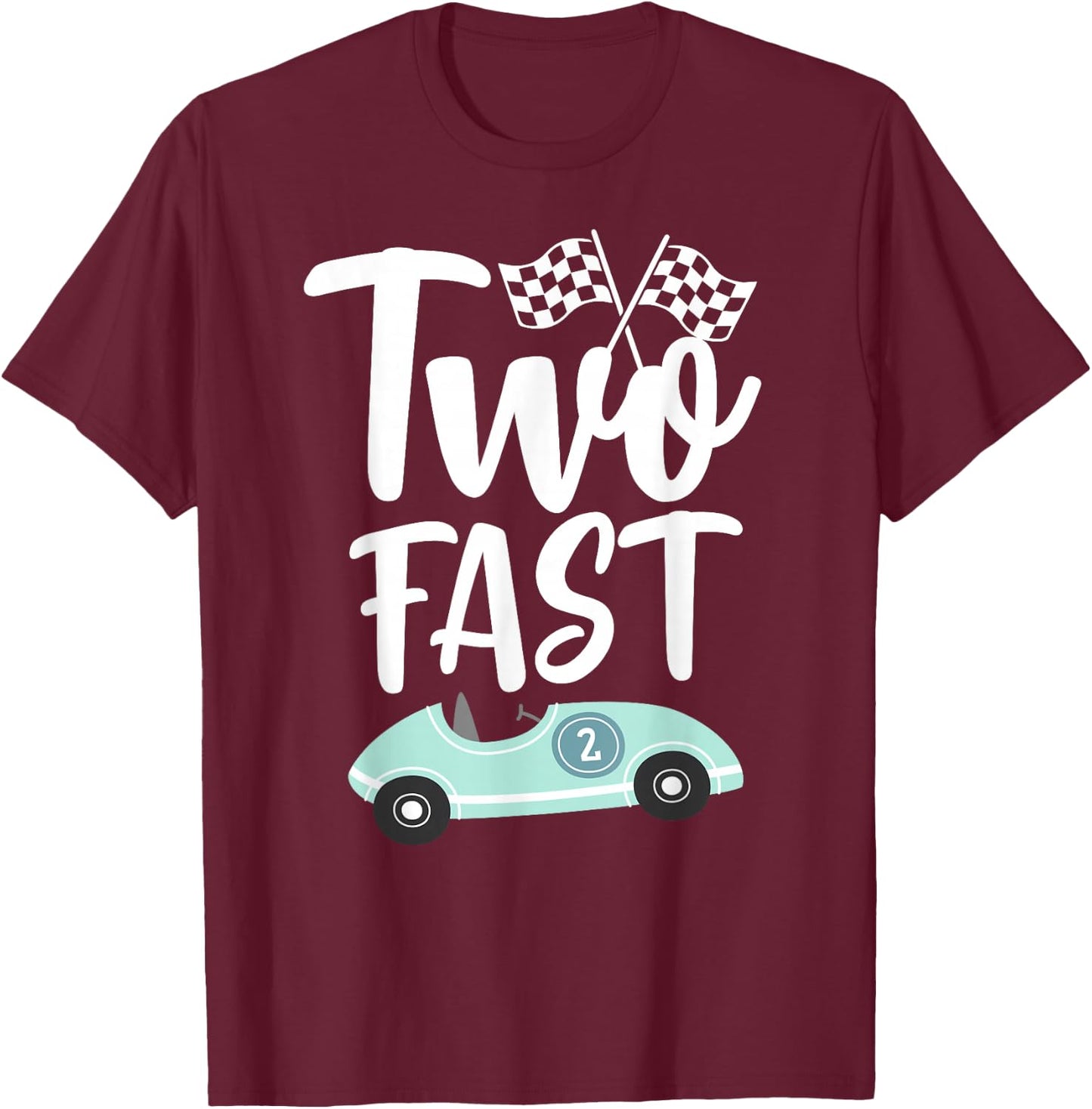 Two Fast 2 Curious 2th Birthday Boy Checkered Retro Funny T-Shirt - T-Shirt | Maroon