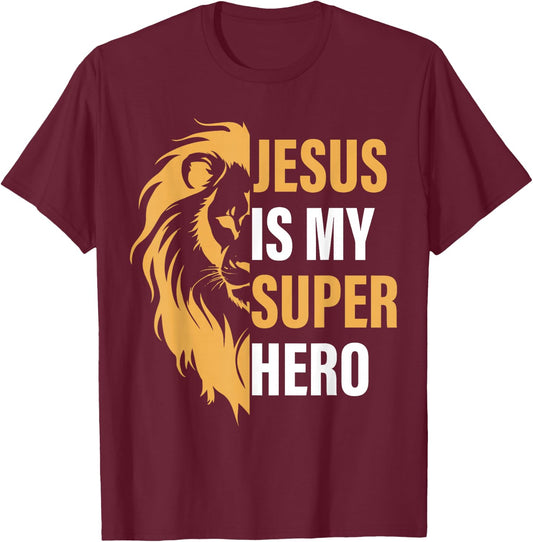 Jesus Is My Superhero Christian Religious T-Shirt - T-Shirt | Maroon