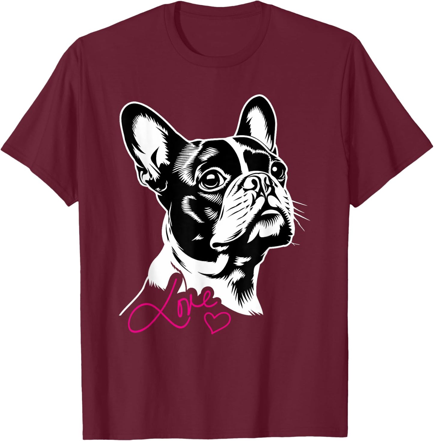 Boston Terrier Dog Boston Terrier Heart Men Women Kids T-Shirt - T-Shirt | Maroon