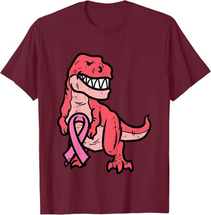 Kids Breast Cancer Awareness Dino Pink Ribbon Boys Kids Toddler T-Shirt - T-Shirt | Maroon
