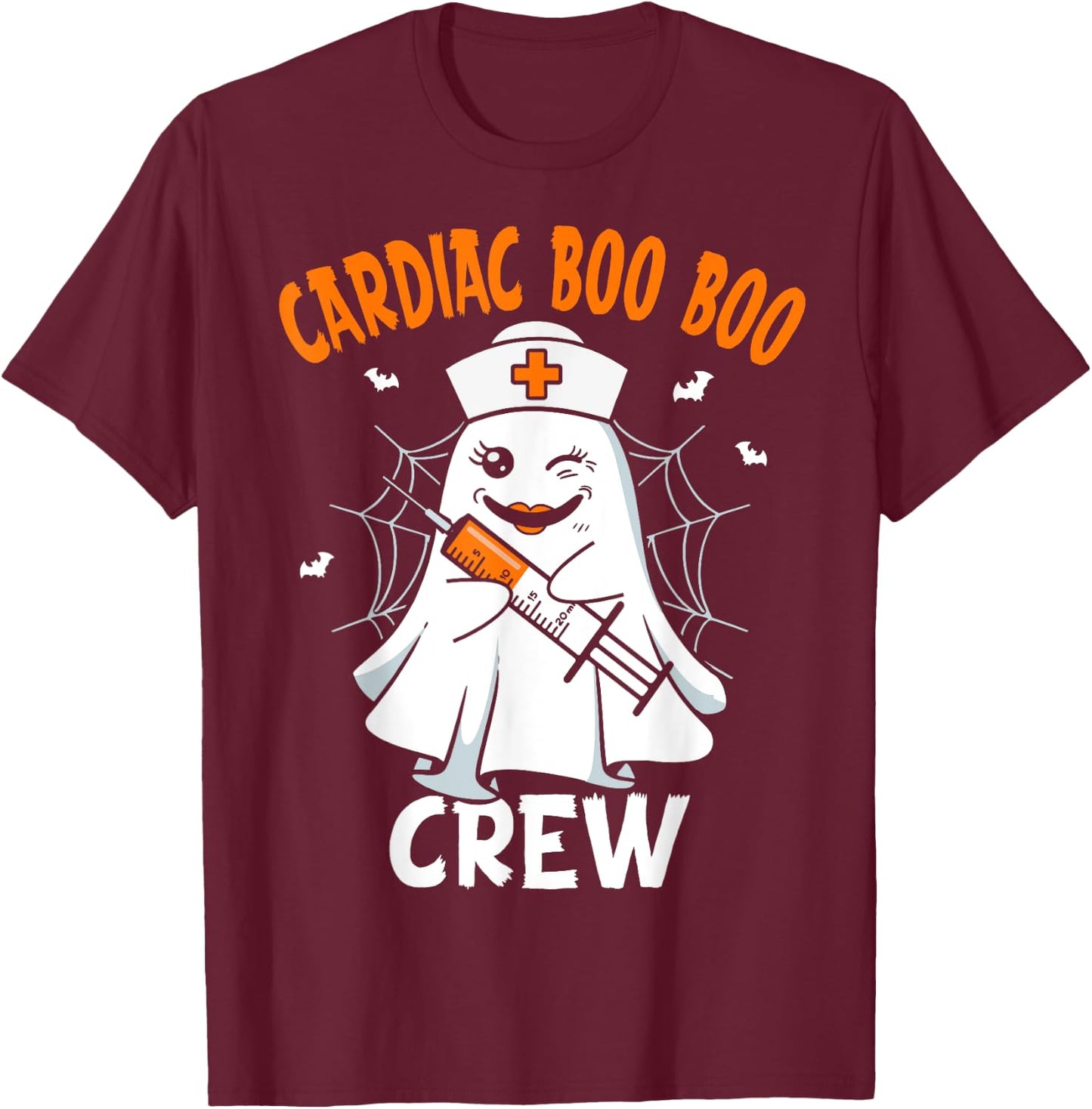 Cardiac Nurse Boo Crew Groovy Retro Nurse Halloween T-Shirt - T-Shirt | Maroon