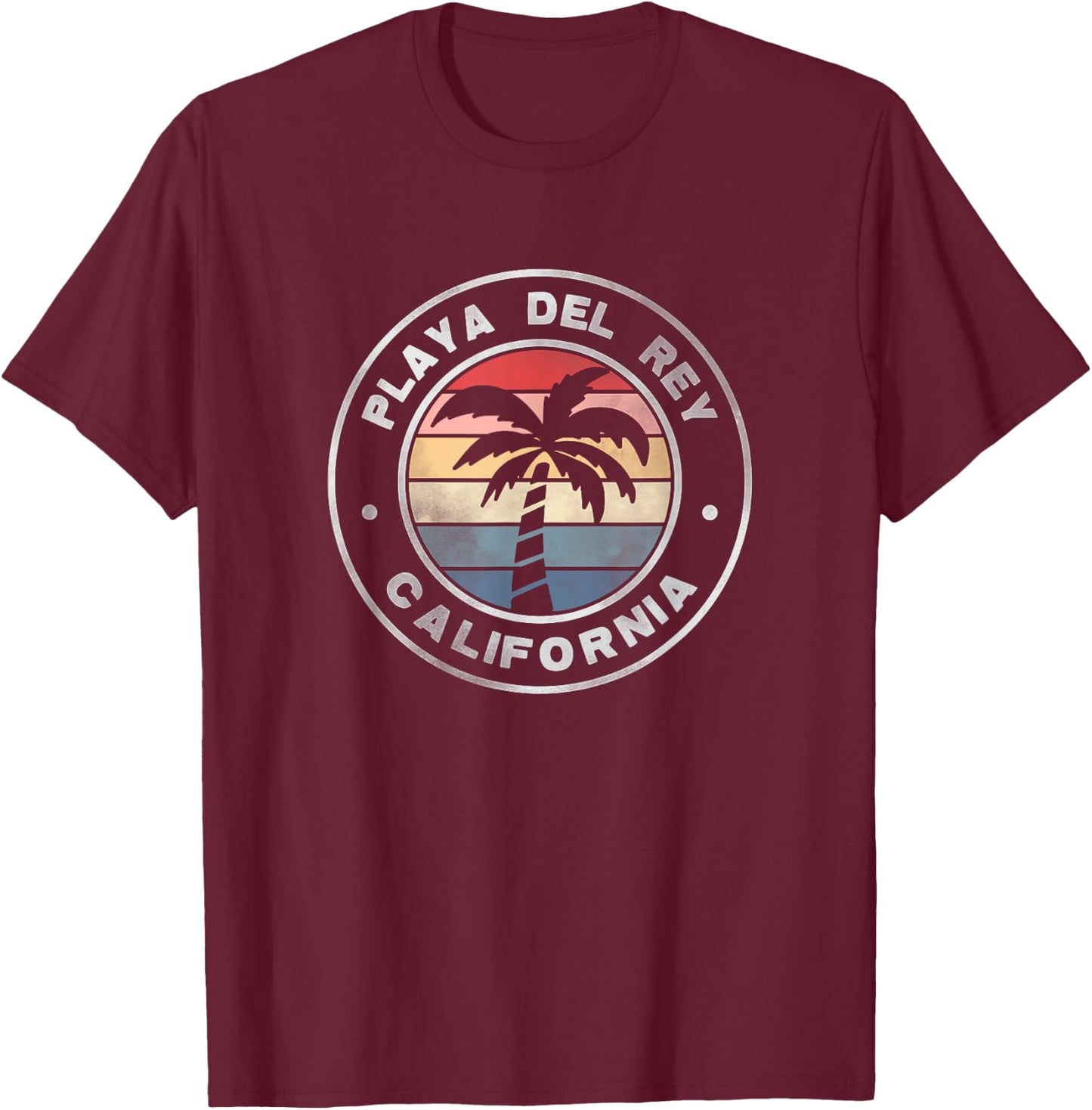 Playa Del Rey California Sunset Palm Trees Beach Retro T-Shirt - T-Shirt | Maroon