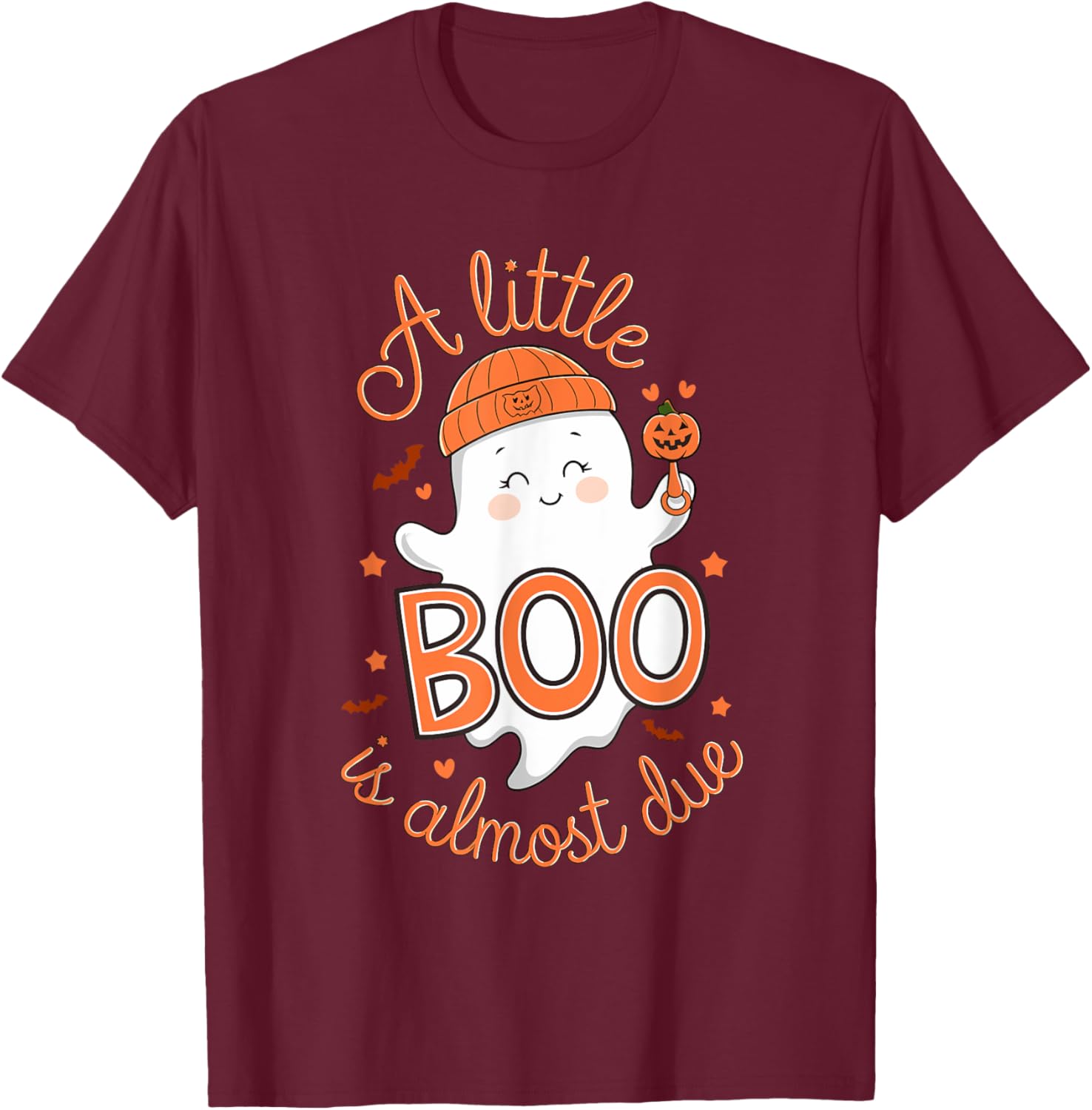 Little Boo Is Almost Due Cute Halloween Pregnancy Reveal T-Shirt - T-Shirt | Maroon