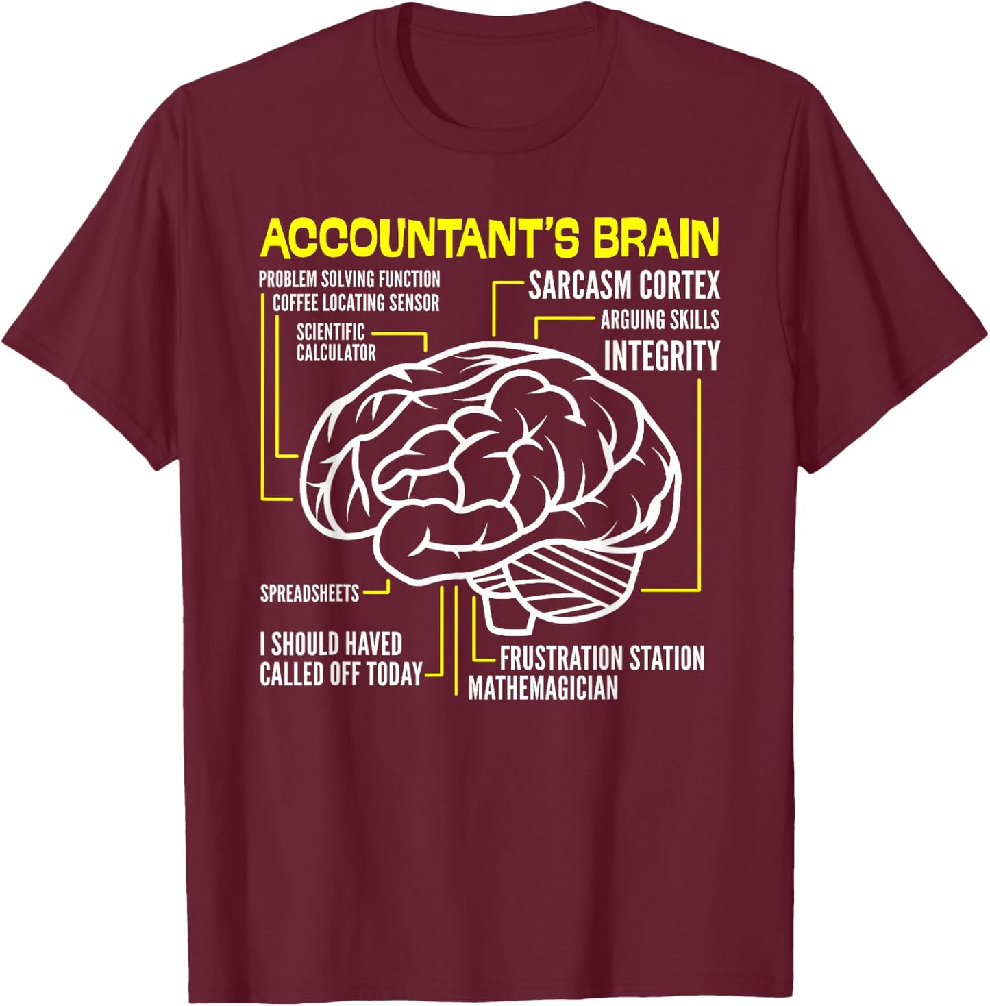 Accountant Brain, Accountant Job Process, Funny C.P.A T-Shirt - T-Shirt | Maroon