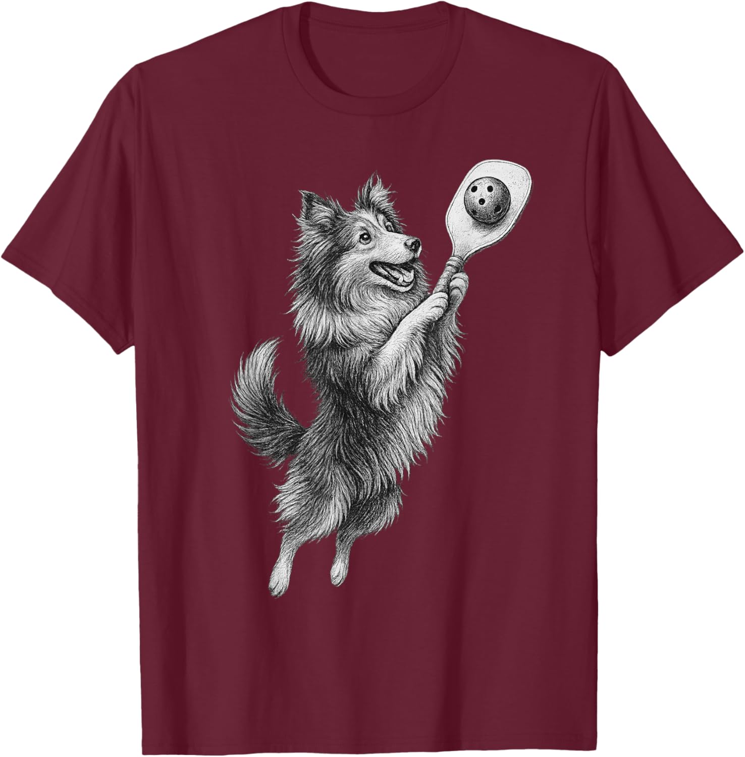 Shetland Sheepdog Playing Pickleball Sports Dog Lover T-Shirt - T-Shirt | Maroon
