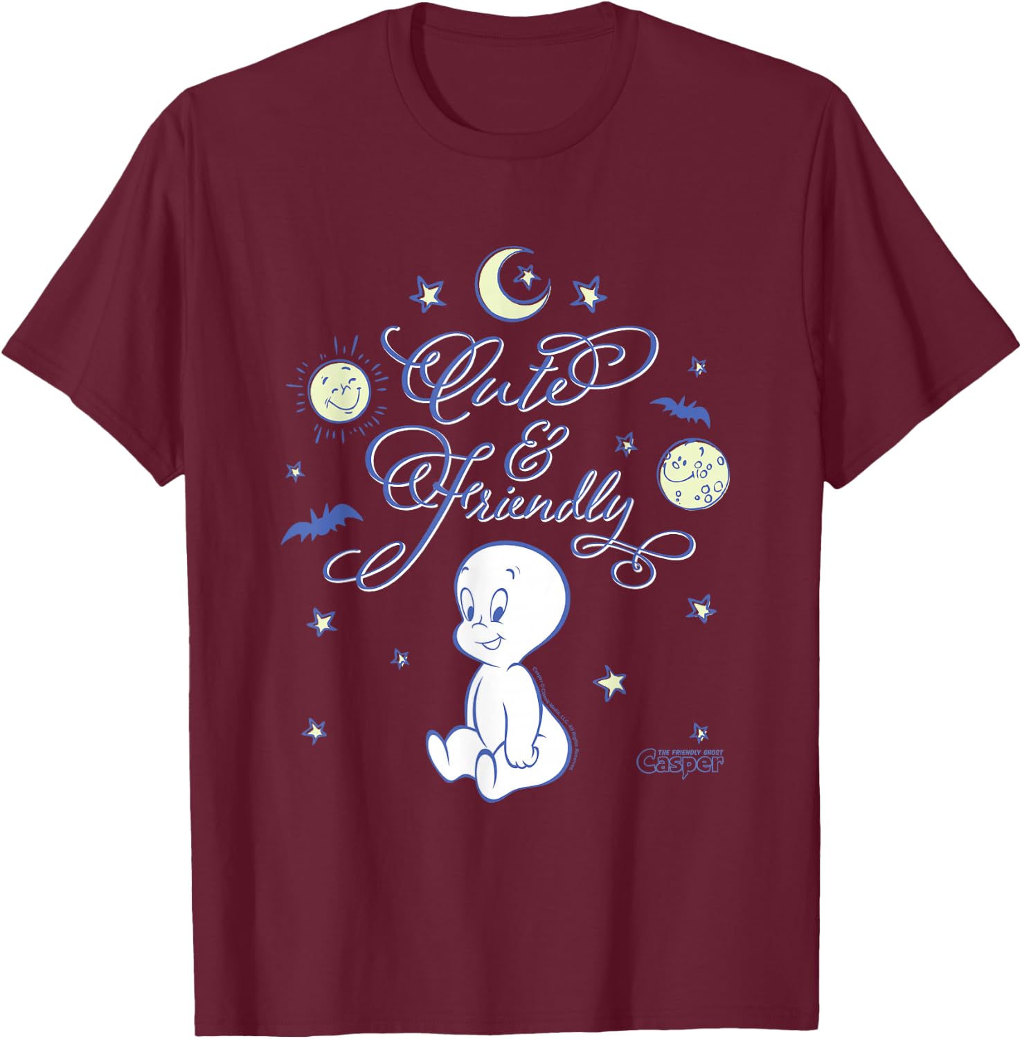 Casper The Friendly Ghost Cute & Friendly Big Chest Poster T-Shirt - T-Shirt | Maroon