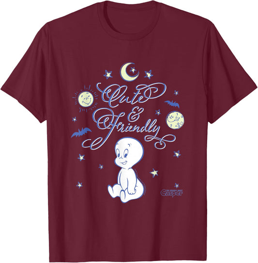 Casper The Friendly Ghost Cute & Friendly Big Chest Poster T-Shirt - T-Shirt | Maroon