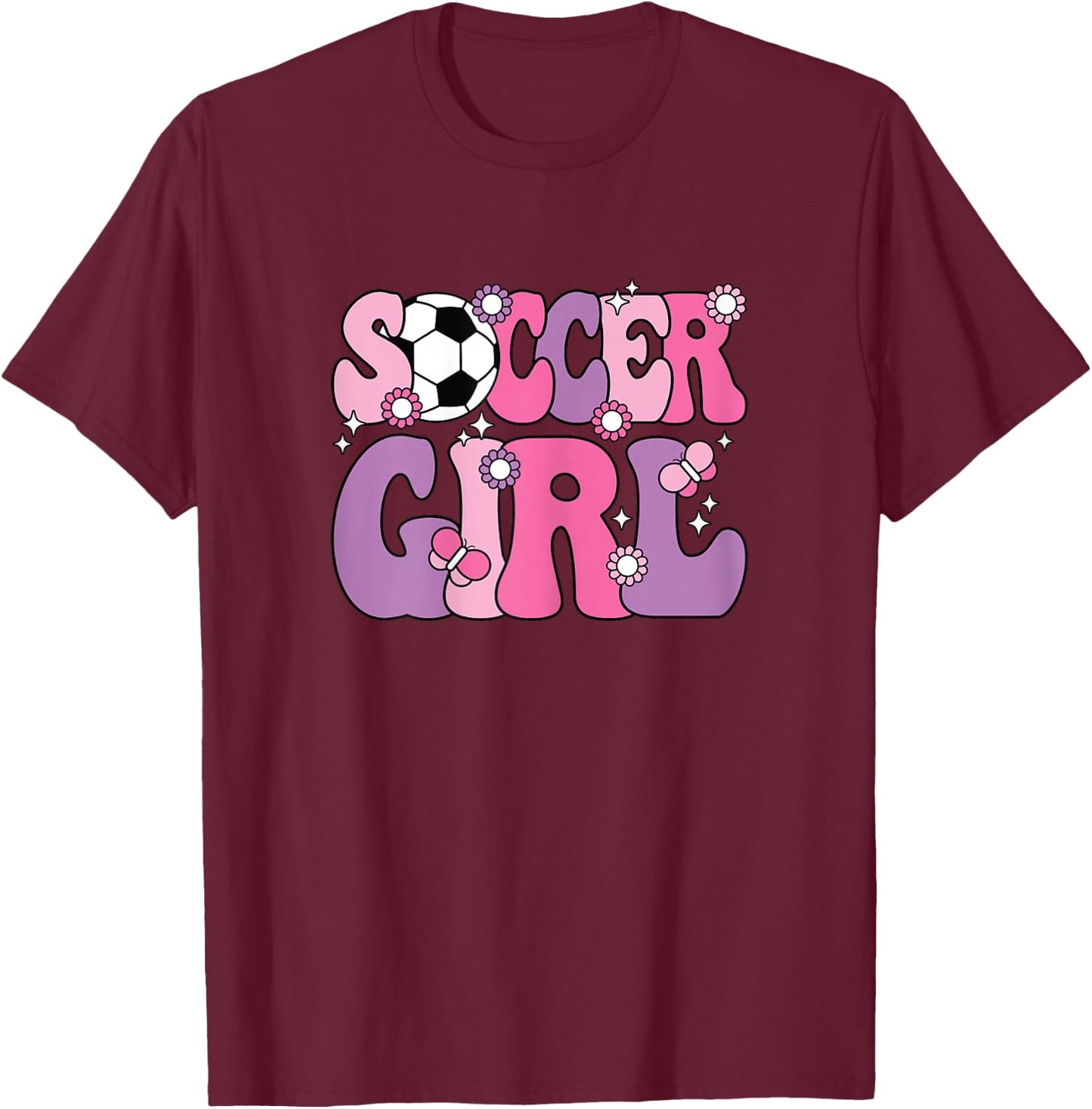 Soccer Girl Cute Groovy Soccer Lover Women Girls Kids T-Shirt - T-Shirt | Maroon