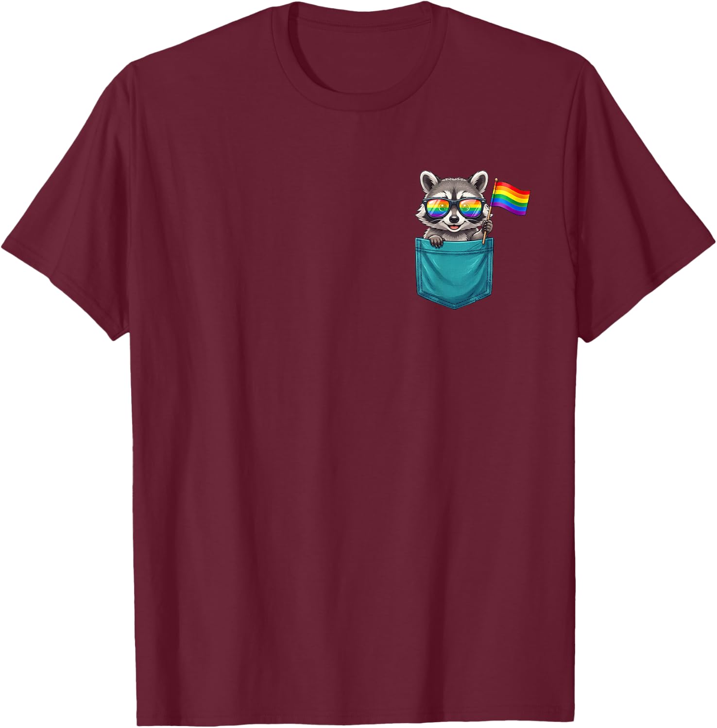 Gay Raccoon in The Pocket Rainbow Flag LGBTQ Pride Month T-Shirt - T-Shirt | Maroon