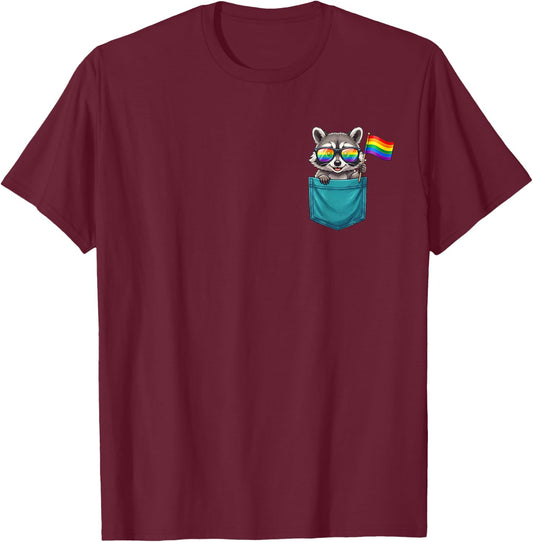 Gay Raccoon in The Pocket Rainbow Flag LGBTQ Pride Month T-Shirt - T-Shirt | Maroon