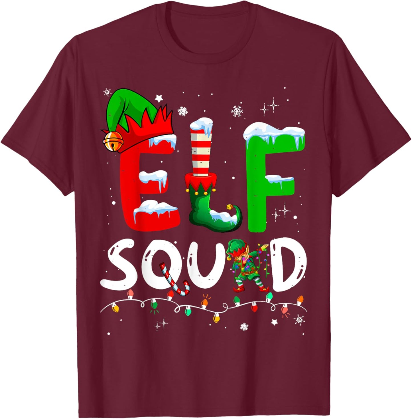 Elf Family Christmas Matching Pajamas Xmas Elf Squad T-Shirt - T-Shirt | Maroon