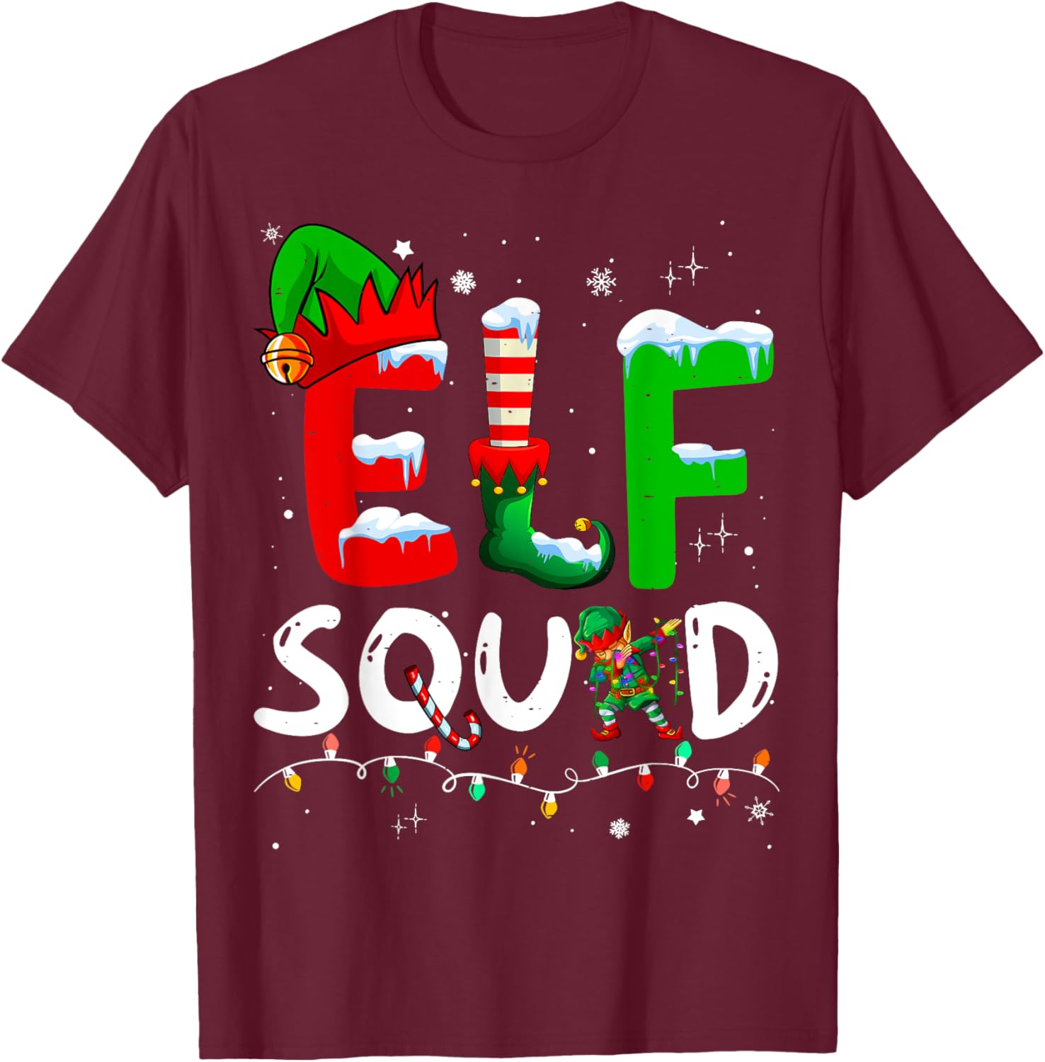 Elf Family Christmas Matching Pajamas Xmas Elf Squad T-Shirt - T-Shirt | Maroon