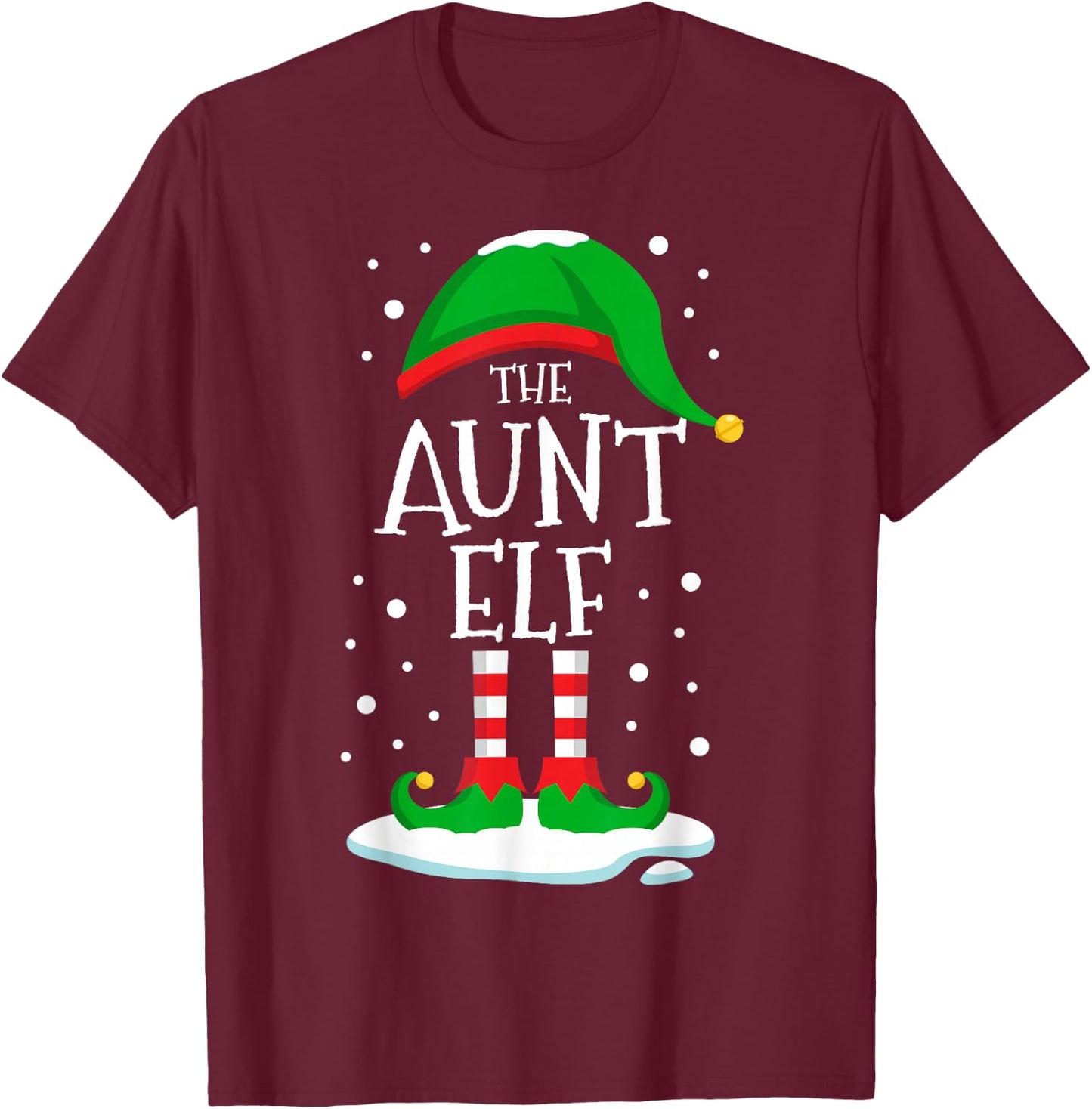 The Aunt Elf Christmas Family Matching Xmas Auntie Funny T-Shirt - T-Shirt | Maroon