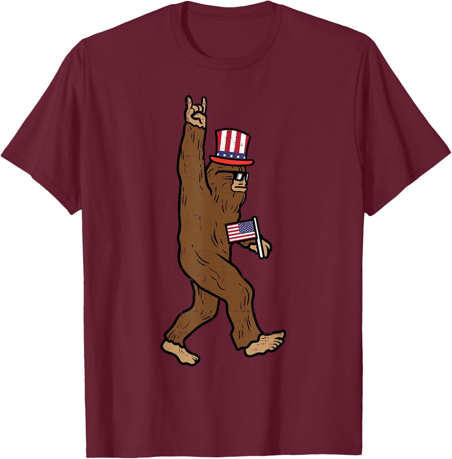 4th July Bigfoot Sasquatch Rock Patriot Rocker Men Boys Kids T-Shirt - T-Shirt | Maroon