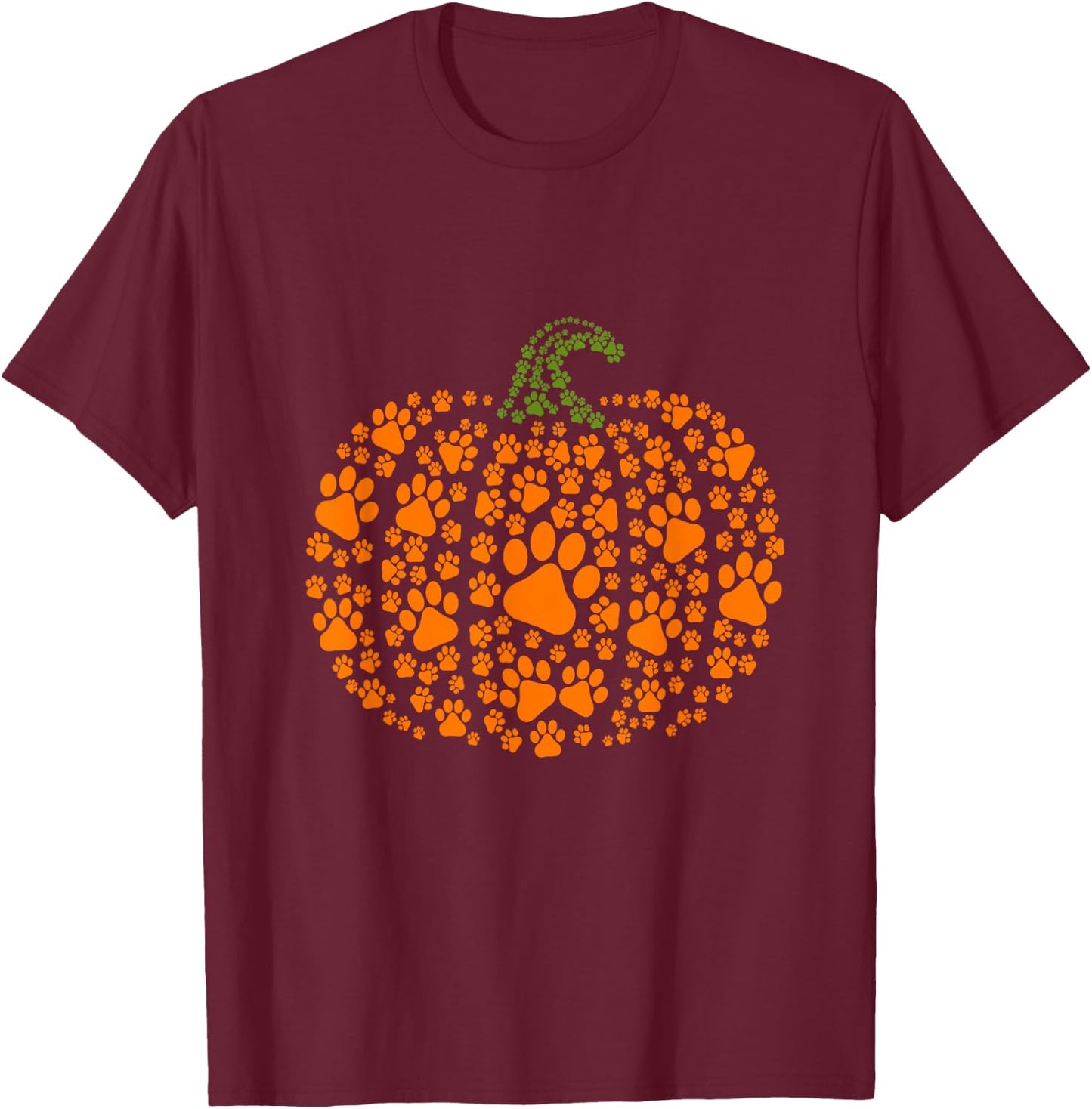 Paw Print Pumpkin Halloween Pet Lover T-Shirt - T-Shirt | Maroon