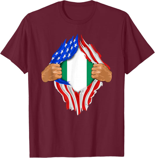 Nigerian Blood Inside Me | Nigeria Flag Gift T-Shirt - T-Shirt | Maroon