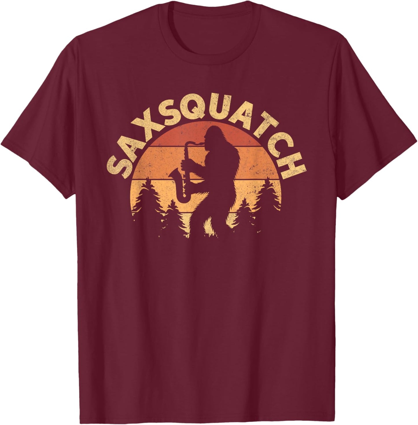 Funny Saxophone Lovers Saxsquatch Saxophonist Bigfoot Adults Humor Lover Black Small T-Shirt - T-Shirt | Maroon