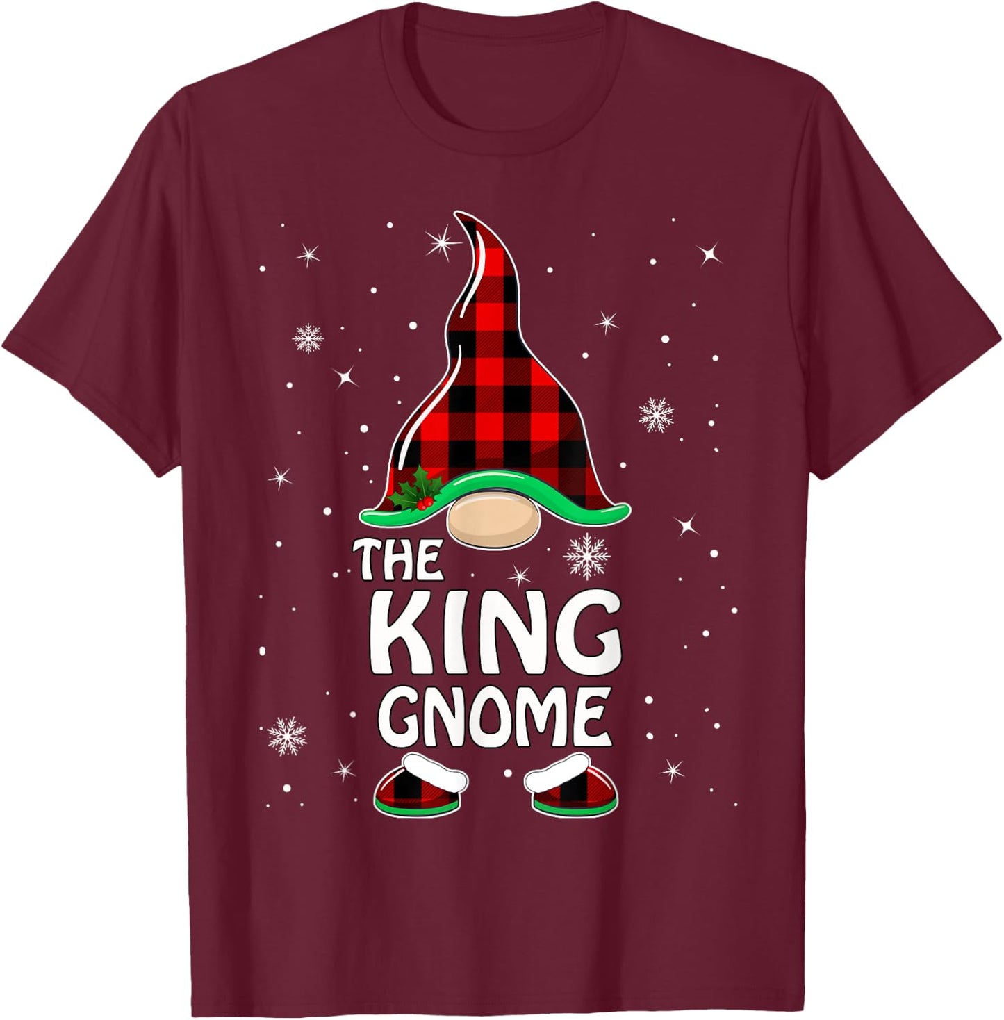 King Gnome Buffalo Plaid Matching Family Christmas Pajama T-Shirt - T-Shirt | Maroon