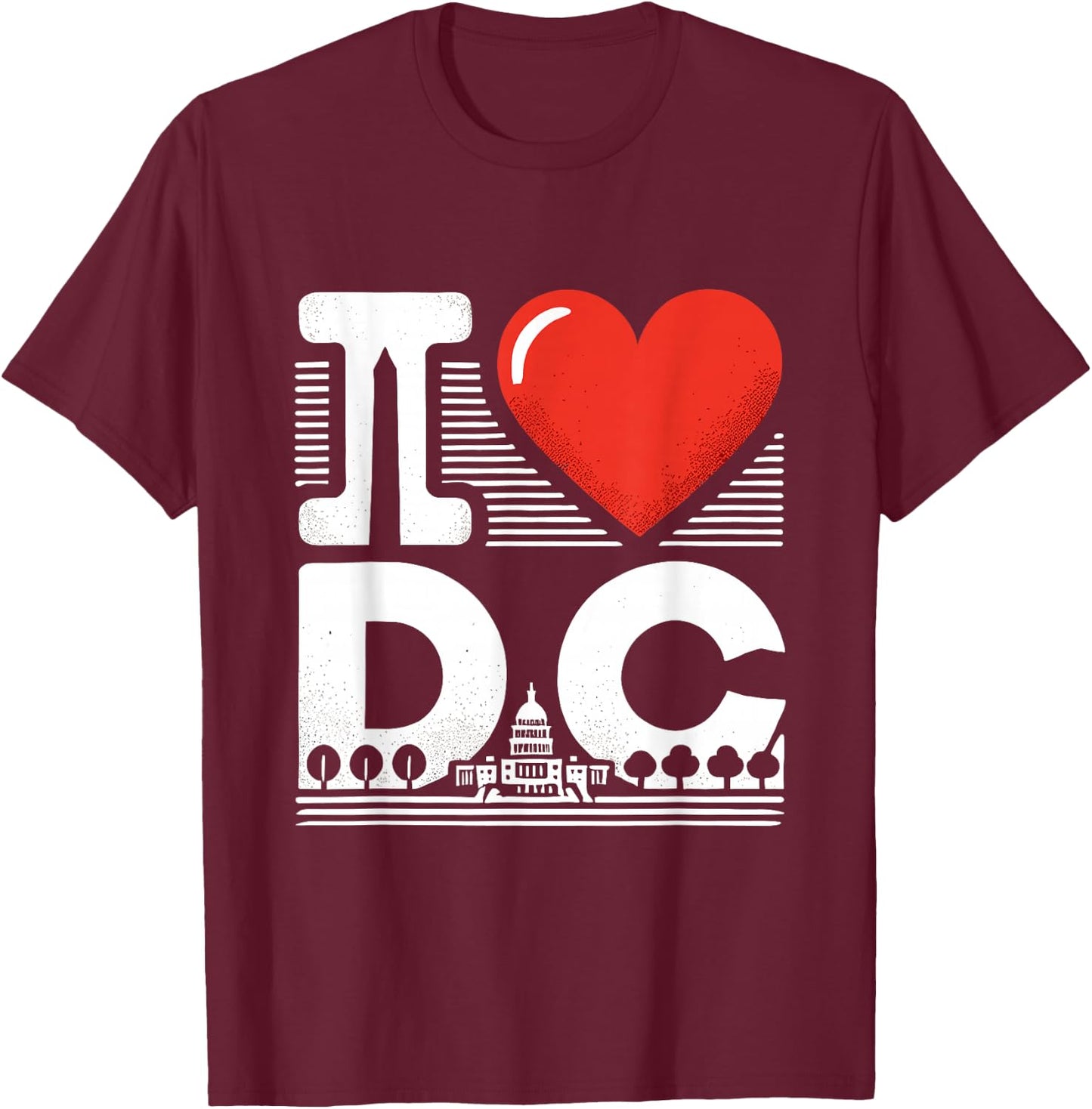 I Love DC, Washington DC Icons and Heart T-Shirt - T-Shirt | Maroon