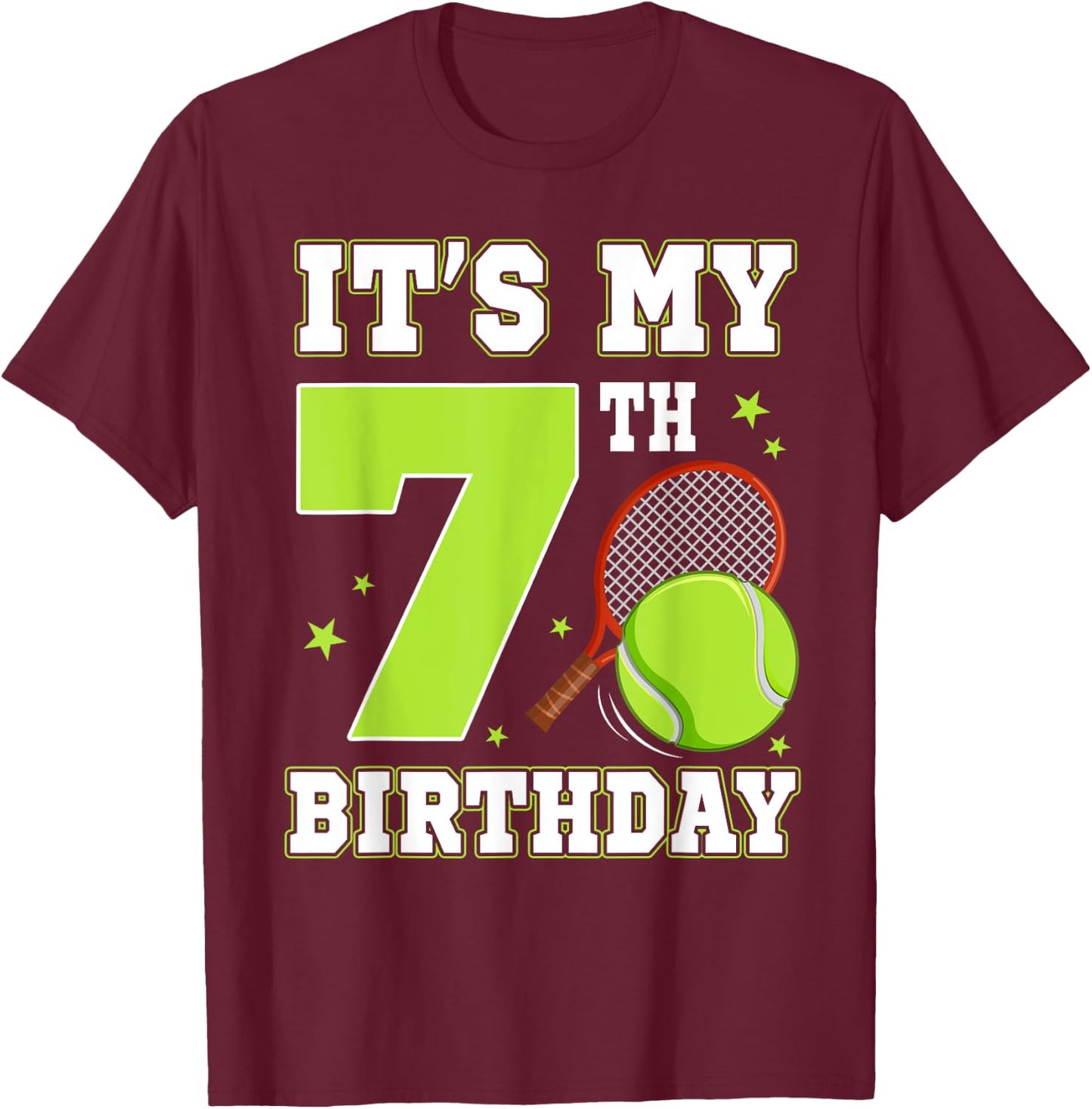 It's My 7th Birthday Tennis Themed 7 Year Old Party Kids T-Shirt - T-Shirt | Maroon