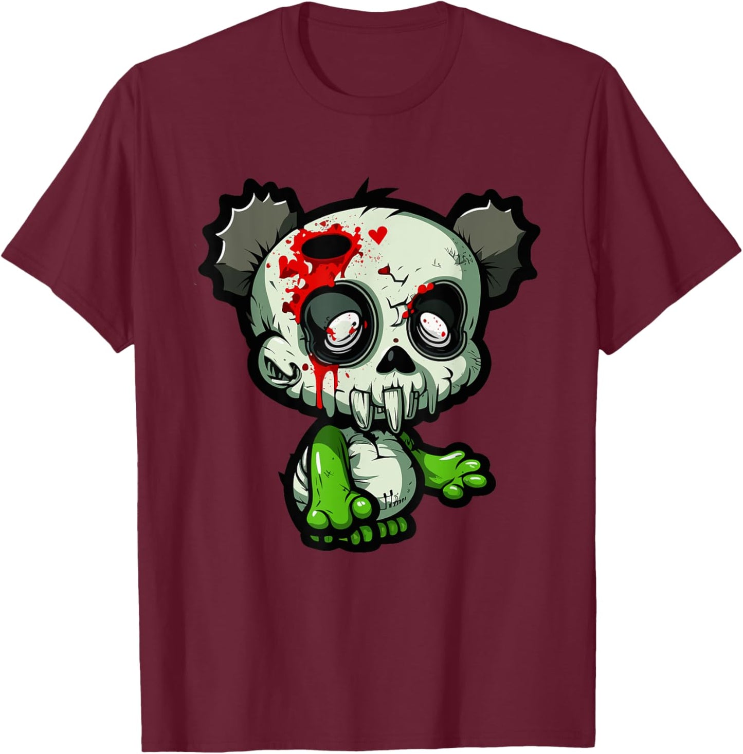 Undead Panda Chaos - Comic Style Zombie Bear T-Shirt - T-Shirt | Maroon