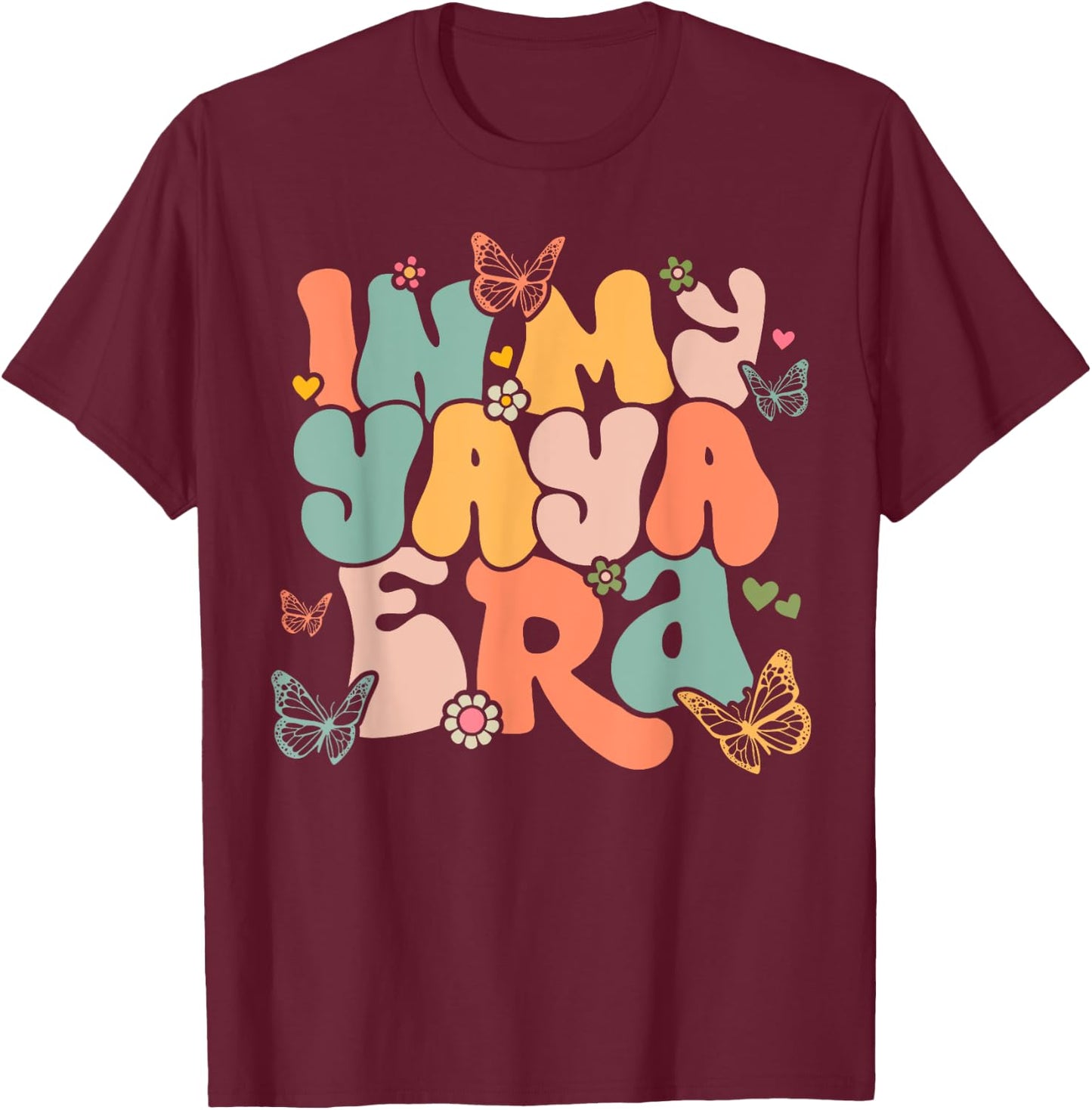 Retro Groovy In My Yaya Era Mother's Day T-Shirt - T-Shirt | Maroon