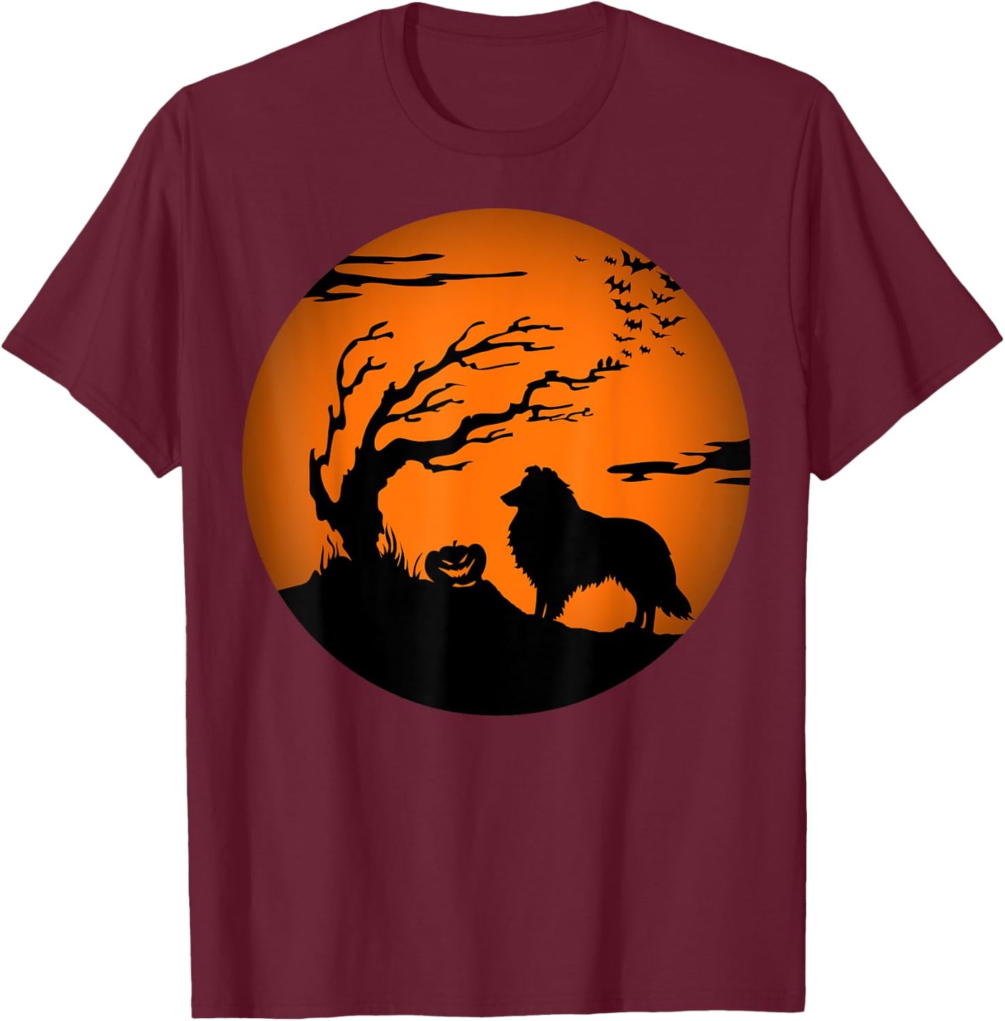 Rough Collie Halloween T-Shirt - T-Shirt | Maroon