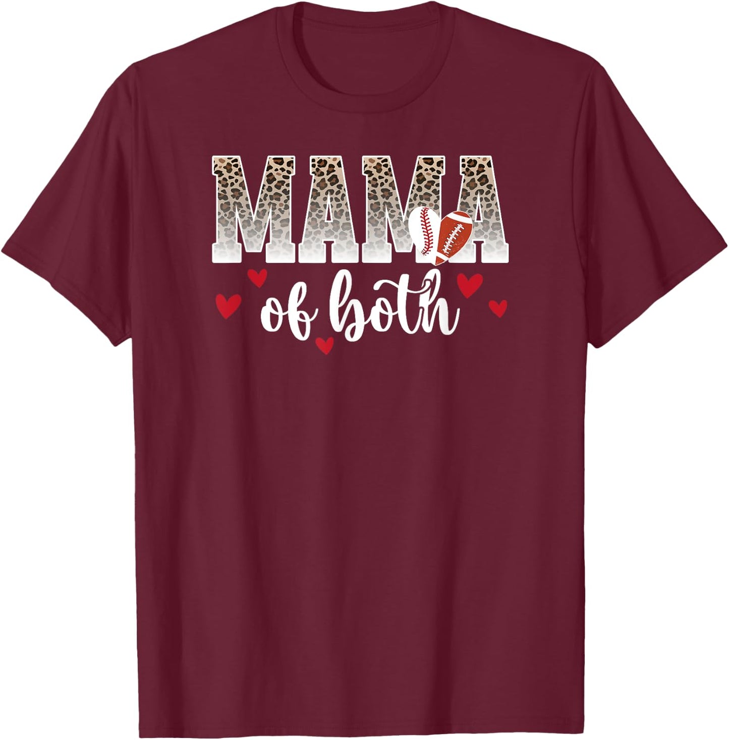 Mama Of Both Proud Football Baseball Mom T-Shirt - T-Shirt | Maroon