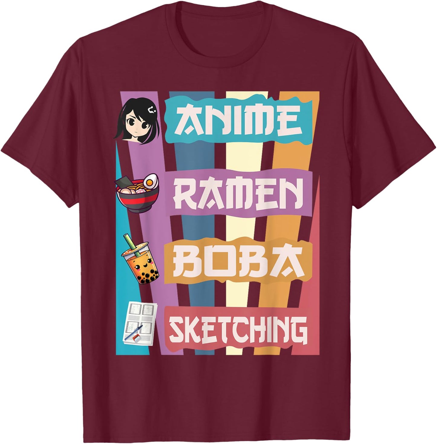 Anime Ramen Boba Sketching Just A Anime Girl Who Love T-Shirt - T-Shirt | Maroon