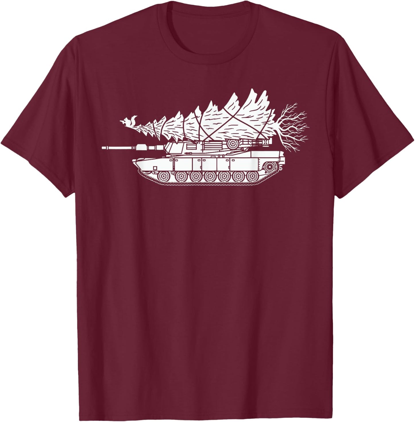 Tank Carrying Christmas Tree T-Shirt - T-Shirt | Maroon