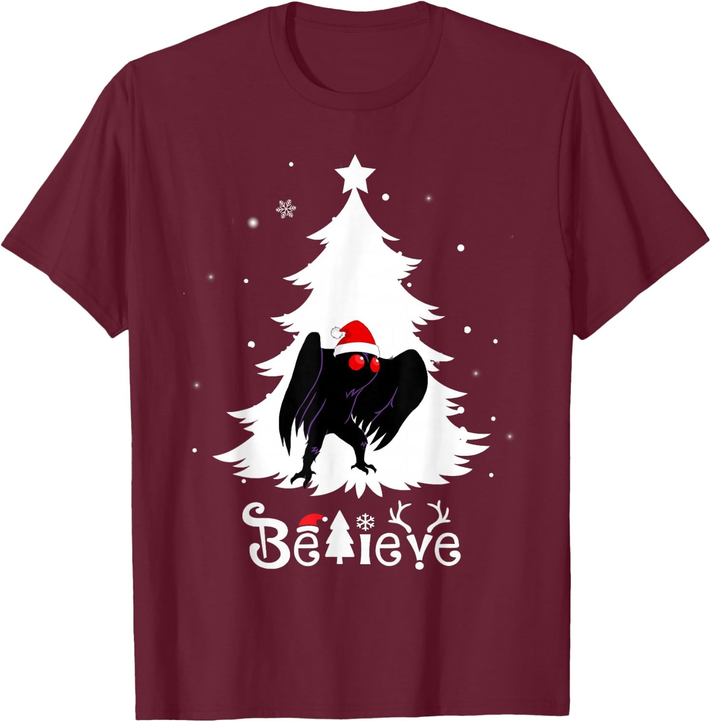 Funny Mothman Believe Christmas Cryptid Point Pleasant T-Shirt - T-Shirt | Maroon