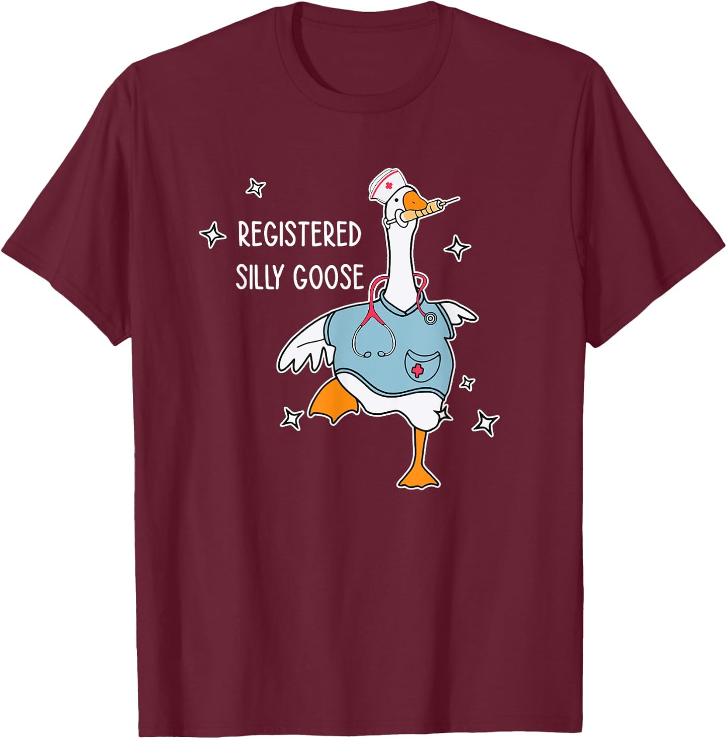 Nurse Registered Silly Goose Nursing School Black X-Small -Adults Short Sleeve T-Shirt - T-Shirt | Maroon