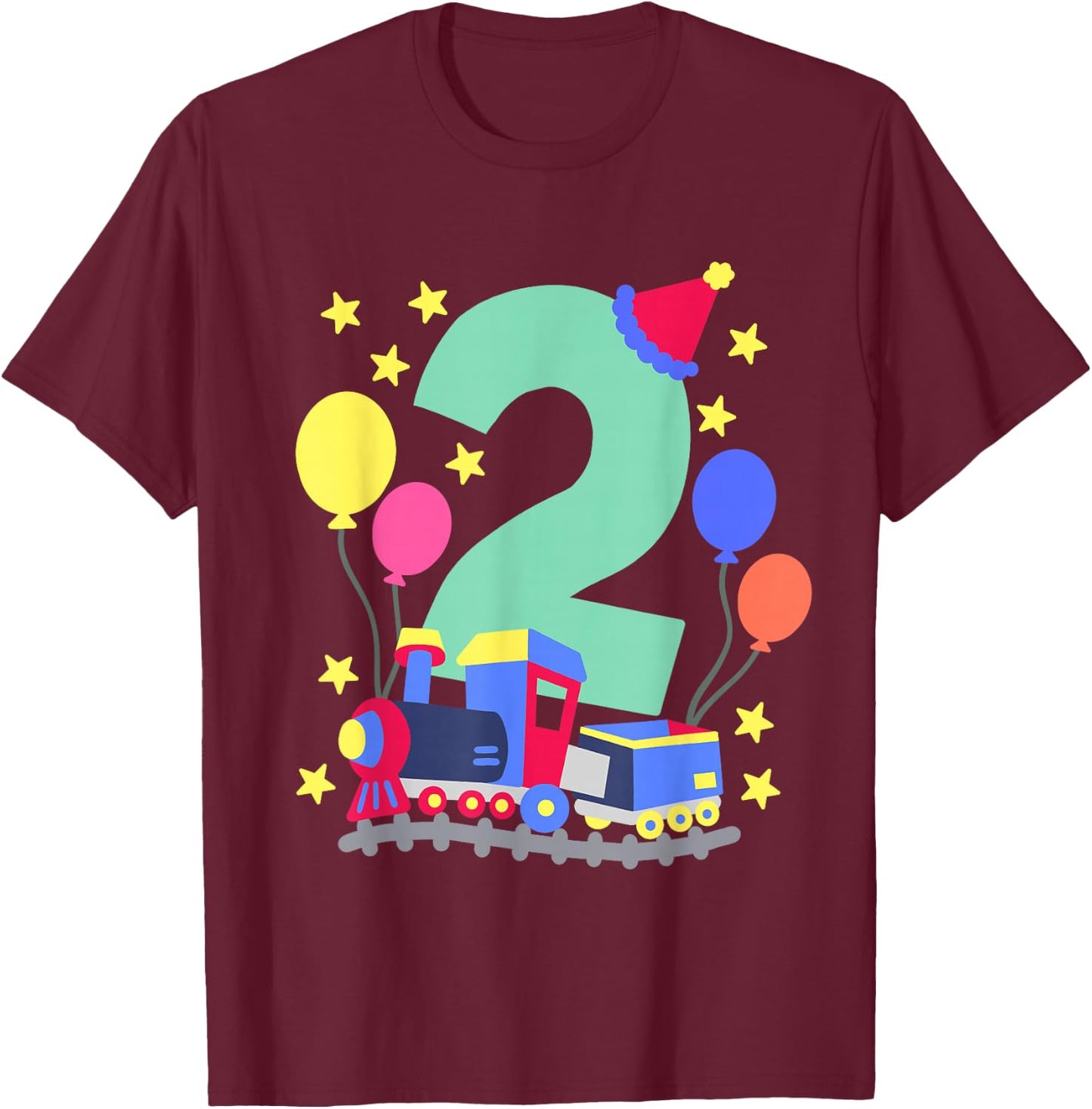 2nd Birthday Train Lovers I'm 2 Boys Kids Two Years Old T-Shirt - T-Shirt | Maroon