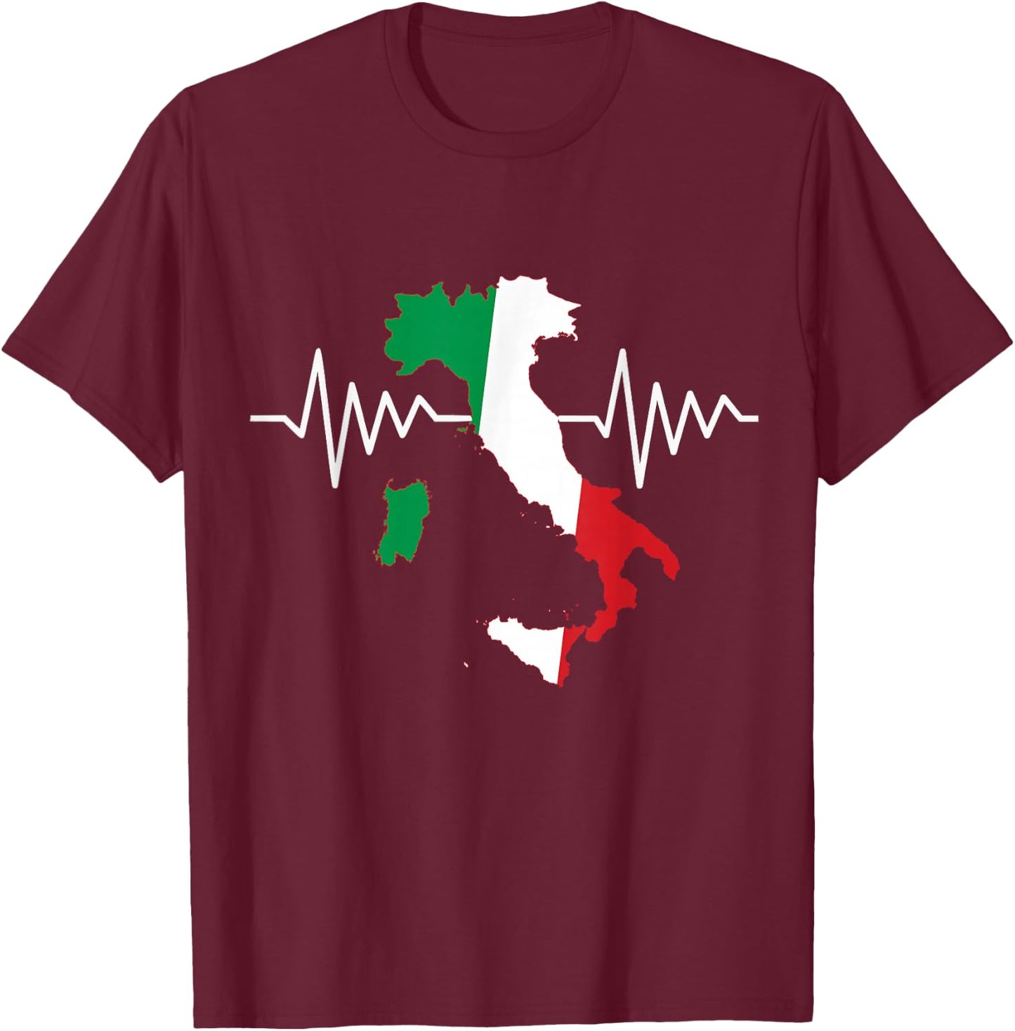 Italy Flag Heart Heartbeat for Italy Men Women Kids T-Shirt - T-Shirt | Maroon