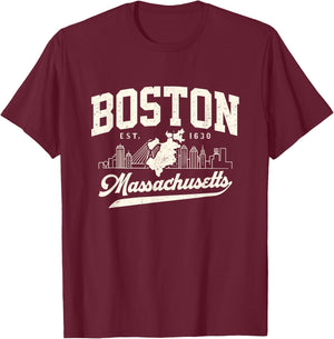 Vintage Boston Massachusetts Est. 1630 Souvenir T-Shirt - T-Shirt | Maroon