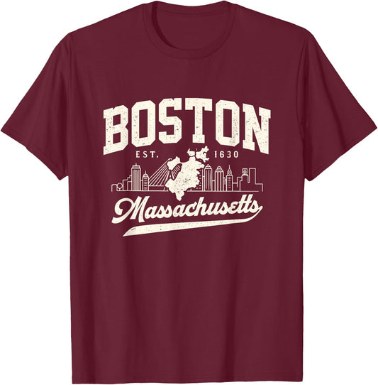 Vintage Boston Massachusetts Est. 1630 Souvenir T-Shirt - T-Shirt | Maroon