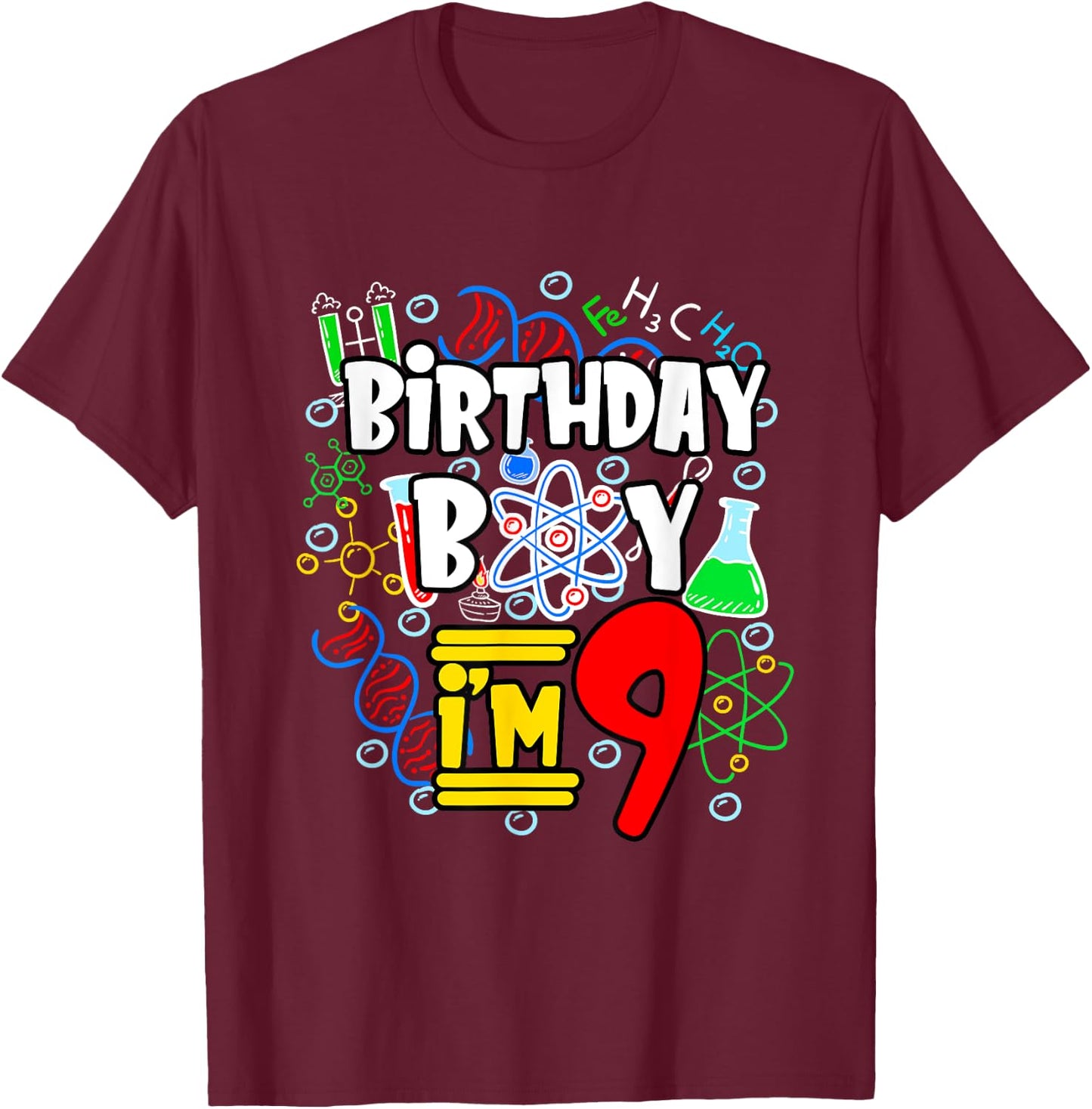 Kids Birthday Boy I'm 9 Years Old Gifts Toddler 9th Birthday T-Shirt - T-Shirt | Maroon
