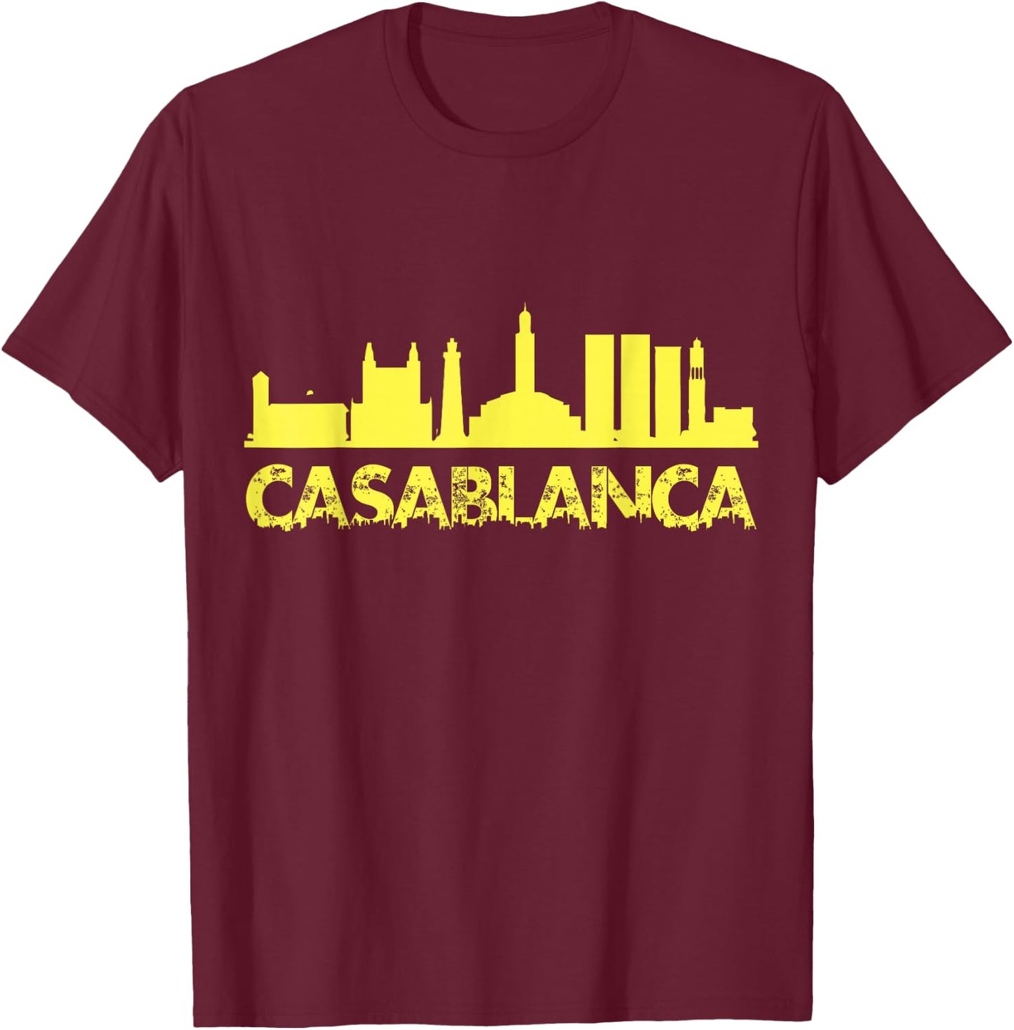 Casablanca Skyline Port City Atlantic Coast Morocco T-Shirt - T-Shirt | Maroon