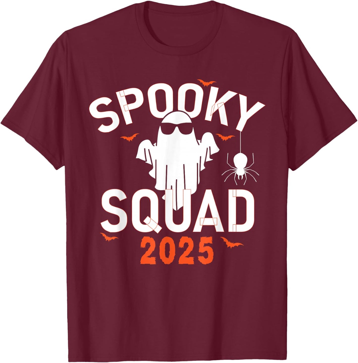 Spooky Squad 2025 Scary Halloween Bat Boo T-Shirt - T-Shirt | Maroon