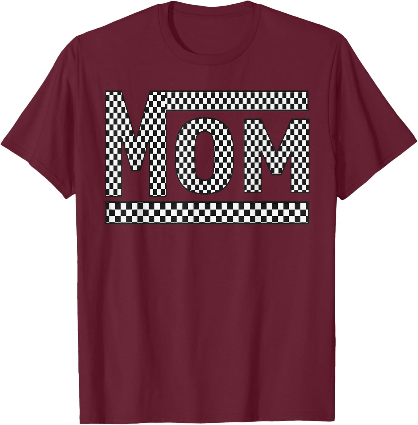 MOM Checkered Mother Mama Women Racing Pit Crew Funny T-Shirt - T-Shirt | Maroon